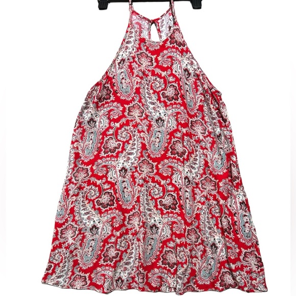 American Eagle Outfitters Red Boho High Neck Shift Dress Pockets Coastal Cowgirl - Picture 3 of 9